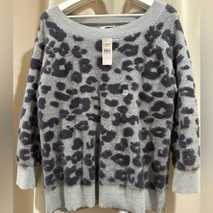 LOFT Outlet Sweater- gray / dark gray raised fuzzy animal print. Size LARGE NWT
